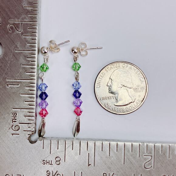 VTG Artisan Sterling Silver Swarovski Colorful Crystal Dangle Earrings Handmade - Picture 10 of 13